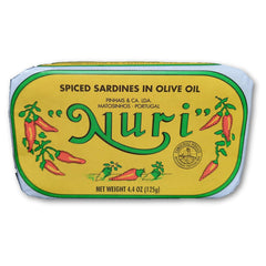 NURI front can showing spiced olive oil label and premium packaging benefit