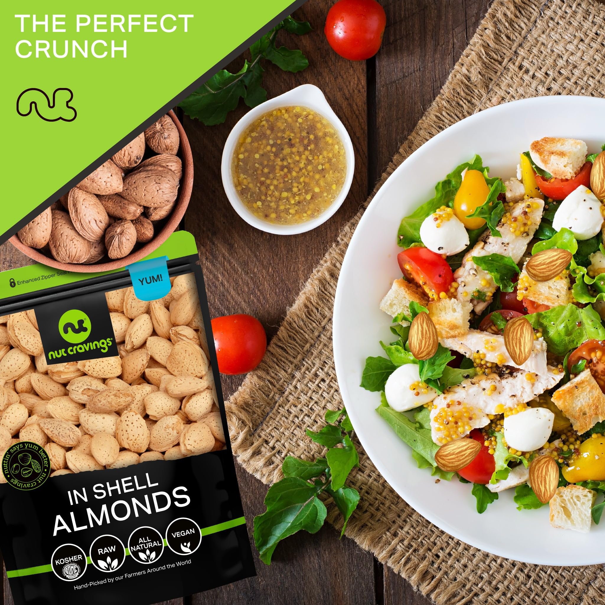 Nut Cravings bowl of in-shell almonds on kitchen counter for serving