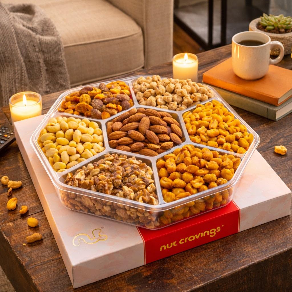 Nut Cravings box open revealing seven sealed snack compartments for variety and freshness