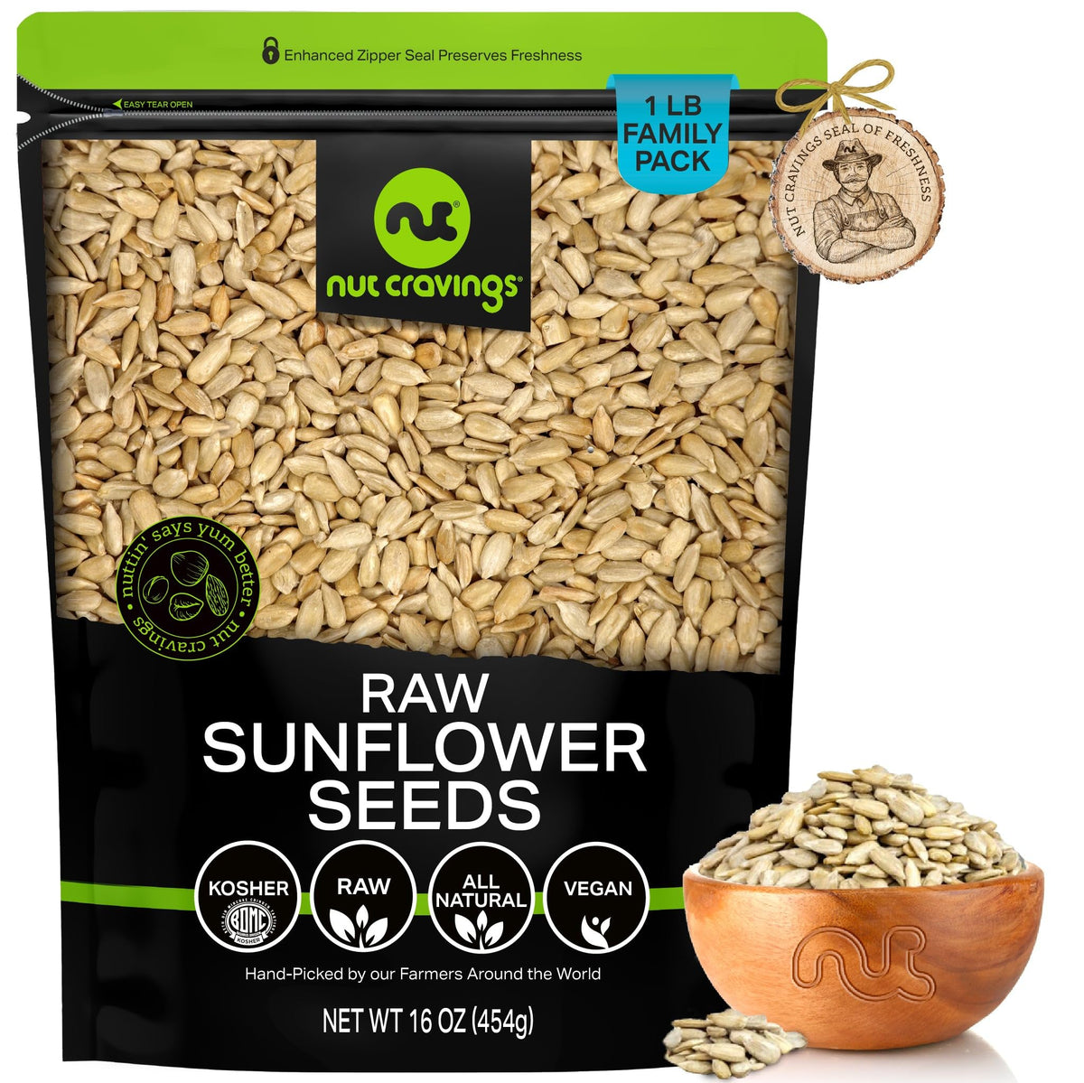 Nut Cravings front packaging 16oz bag showing product and freshness benefit