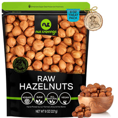 Nut Cravings front packaging showing 8oz bag and fresh nuts benefit
