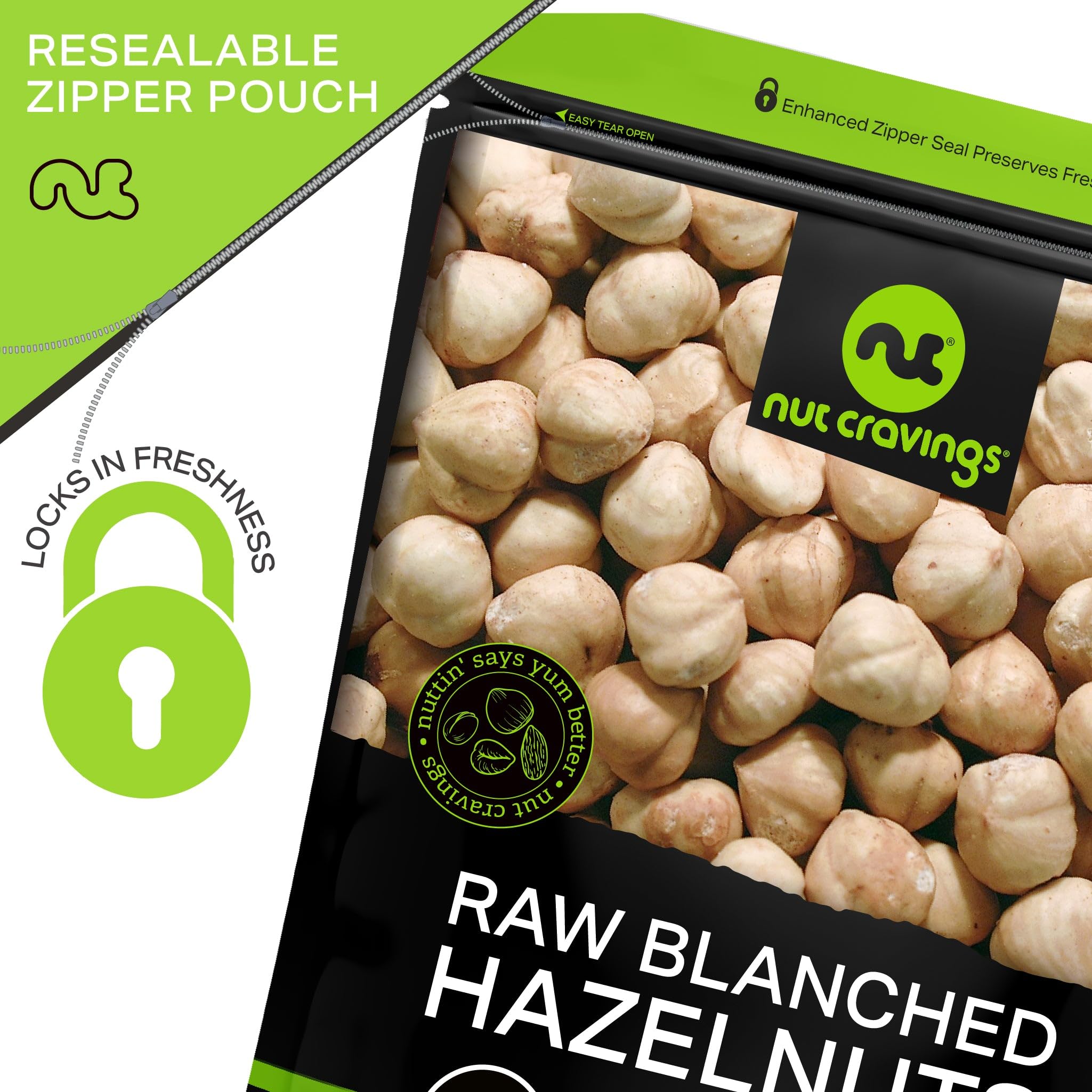 Nut Cravings hazelnuts beside baked tarts, ideal for desserts and toasting