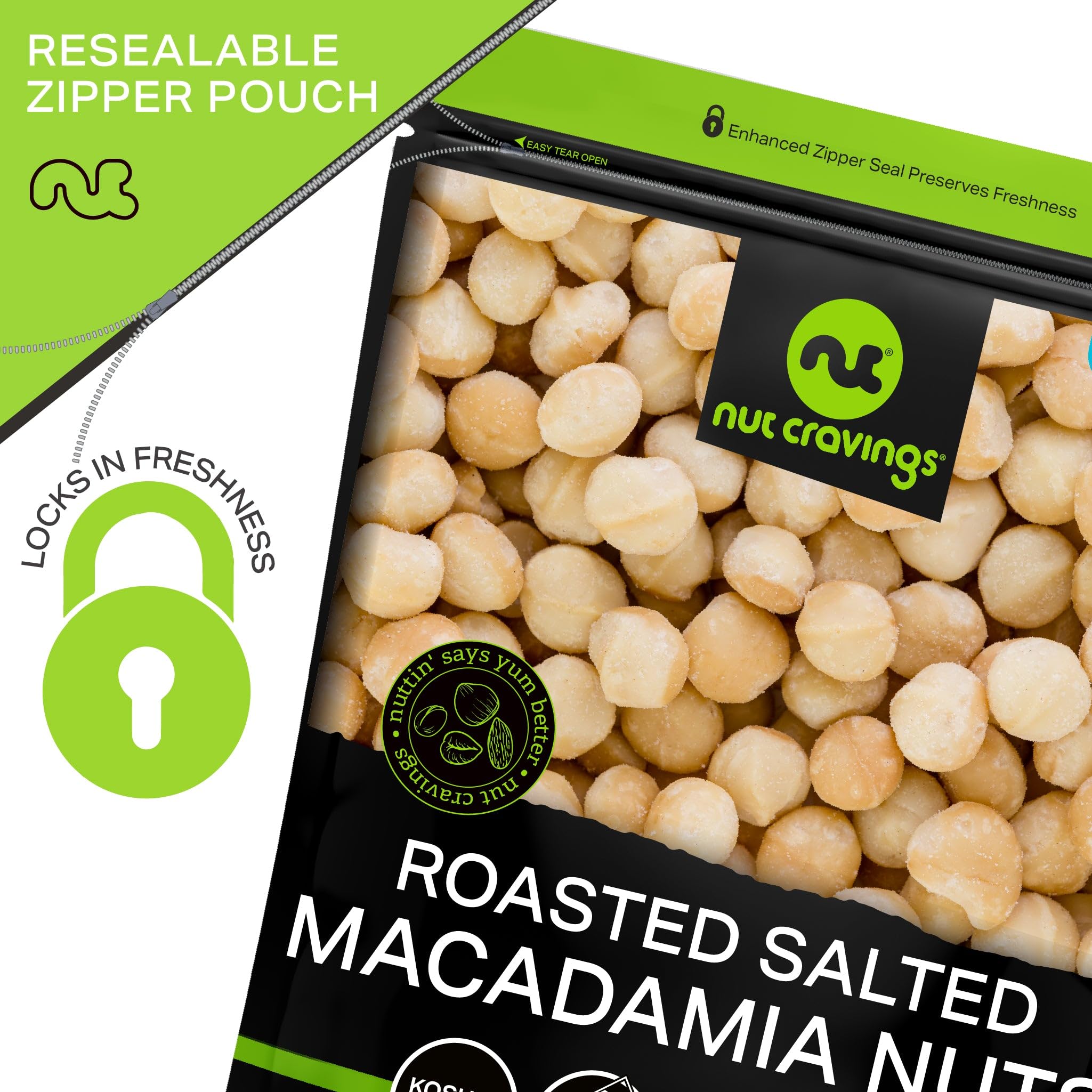 Nut Cravings label and ingredient panel showing hand-selected and packed quality