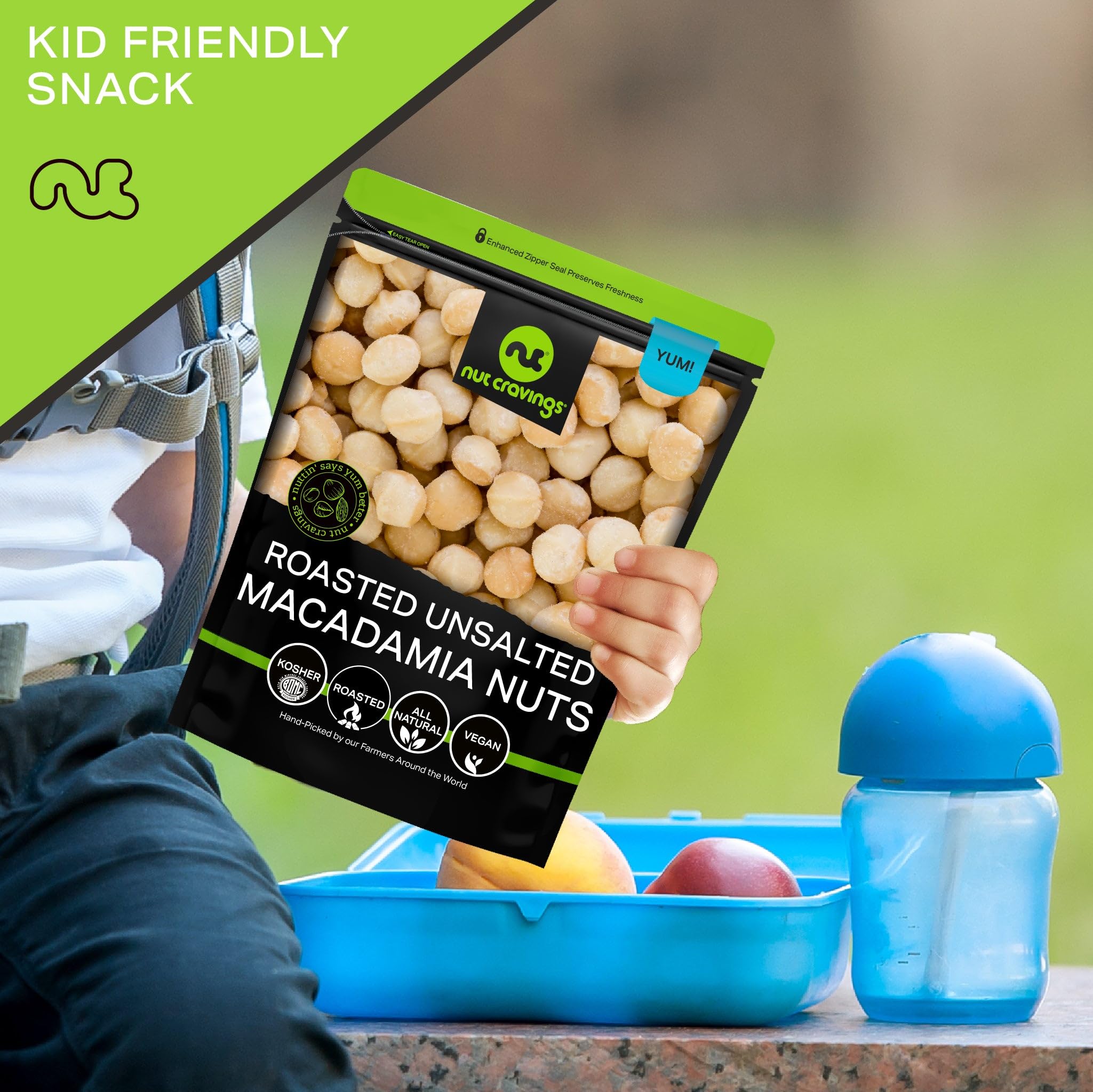 Nut Cravings macadamias on a kitchen serving tray in lifestyle shot for entertaining ideas