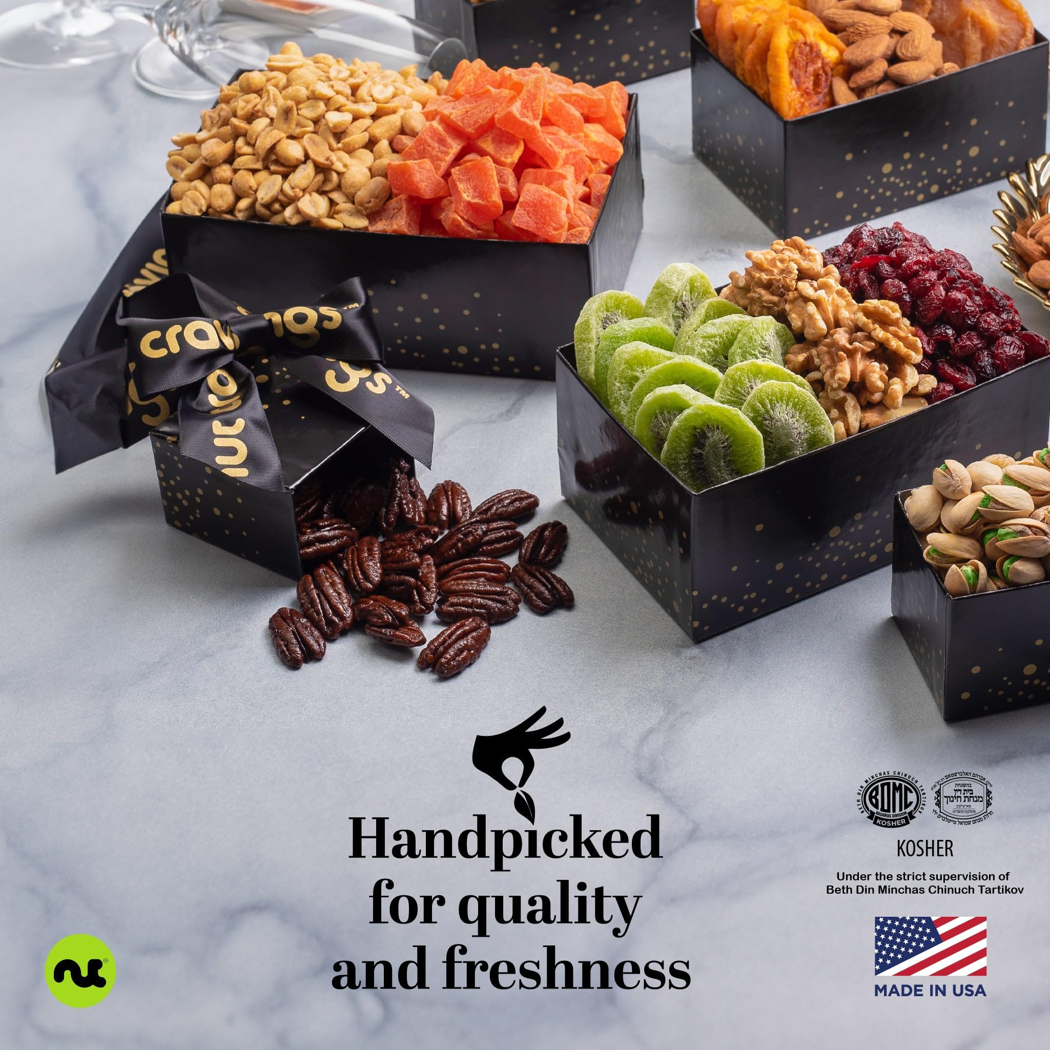 Nut Cravings lifestyle table setting with tower on table creating instant snack spread