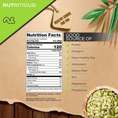 Nut Cravings resealable pouch open with pepitas visible, convenient freshness and portability