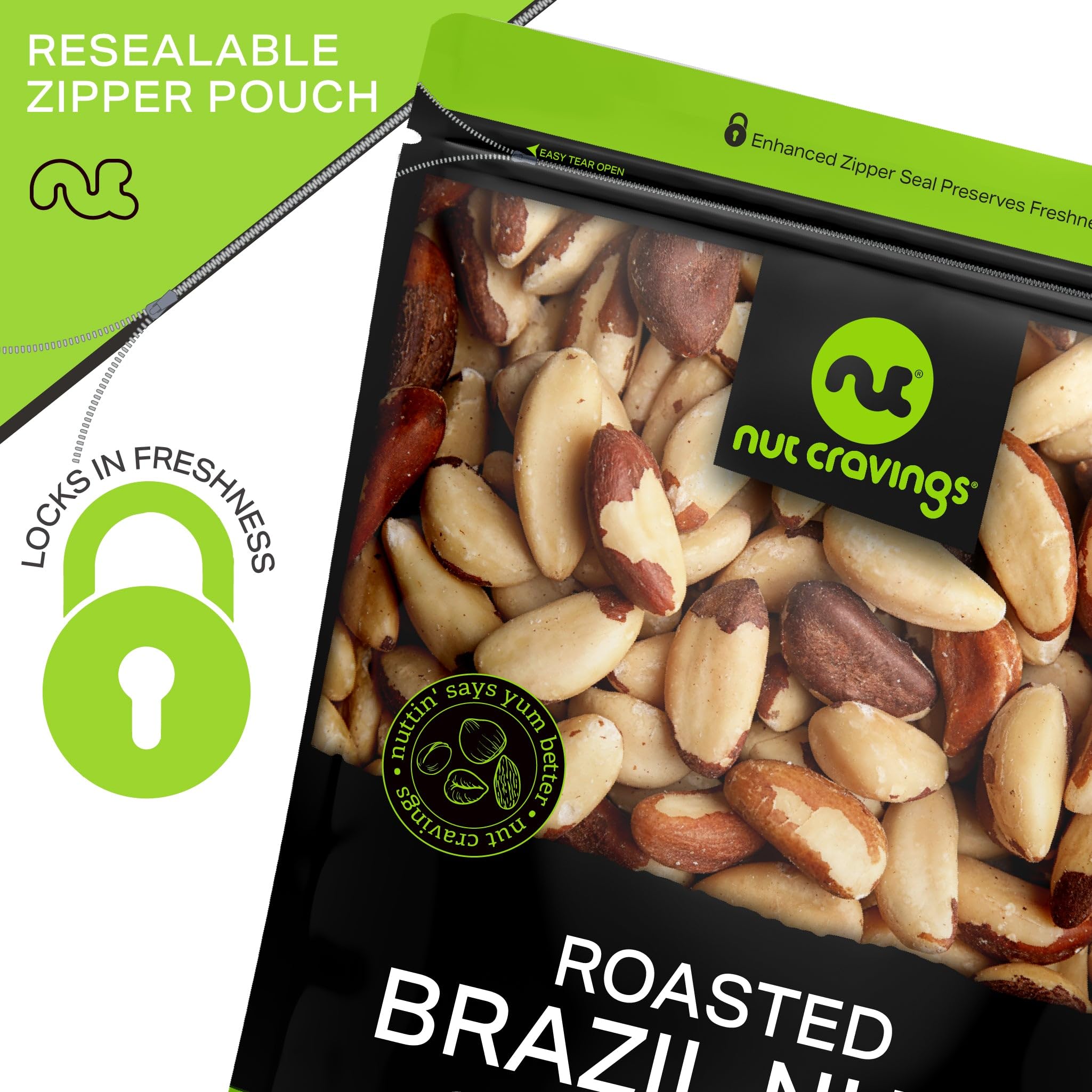 Nut Cravings zipper resealable bag detail demonstrating convenience and freshness