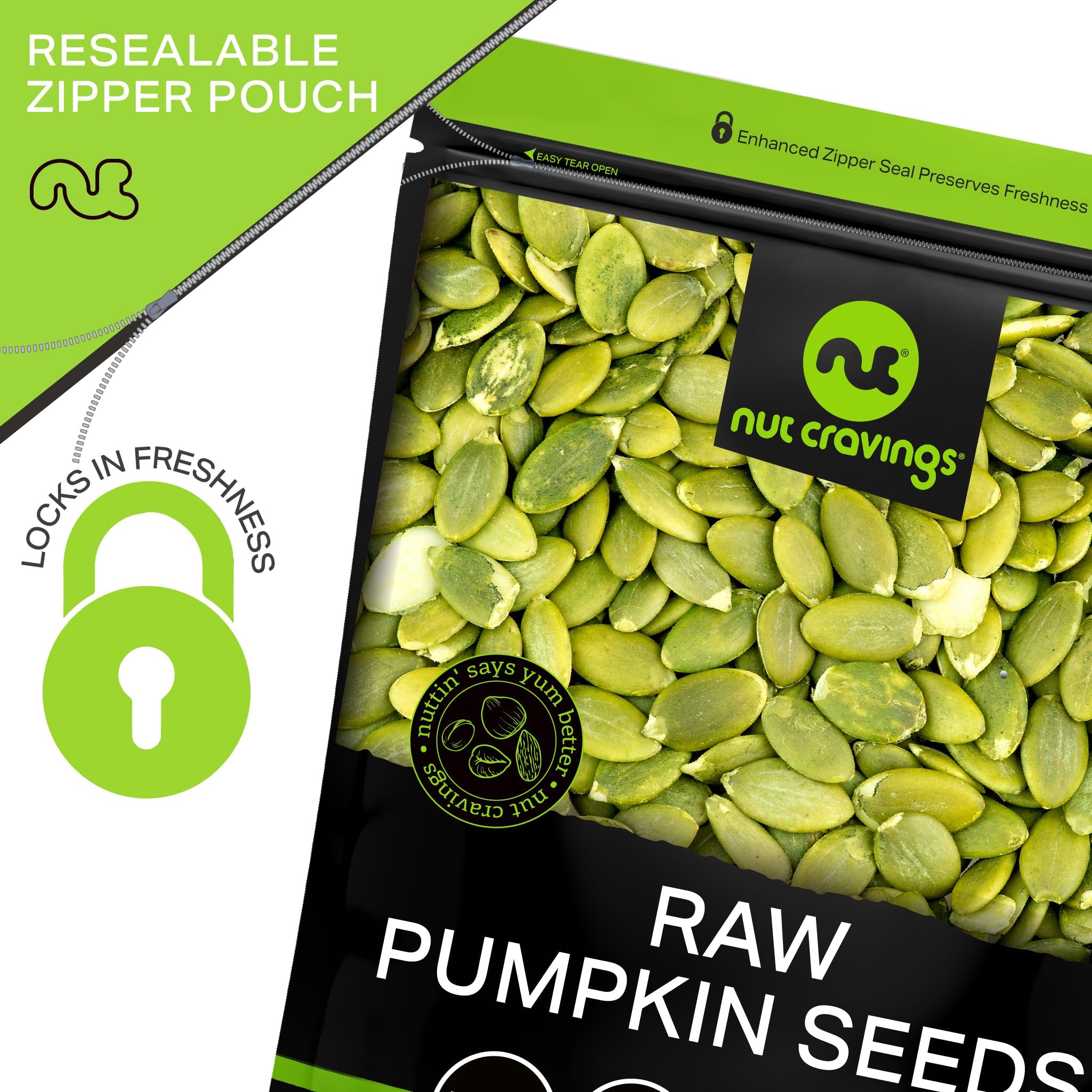 Nut Cravings sprinkled pepitas on salad, adds visible crunch and garnish appeal