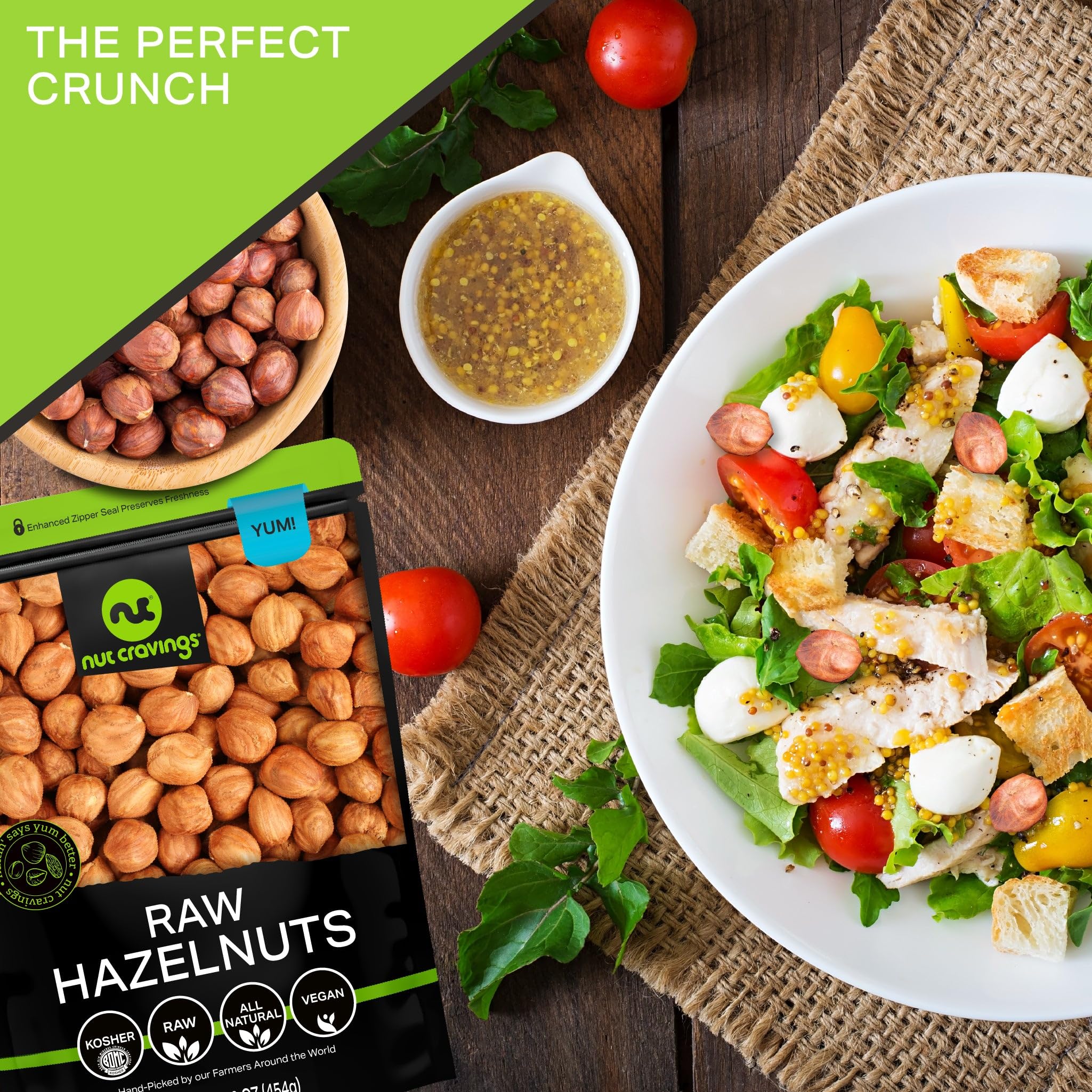 Nut Cravings hazelnuts in hand showing large size and portion benefit