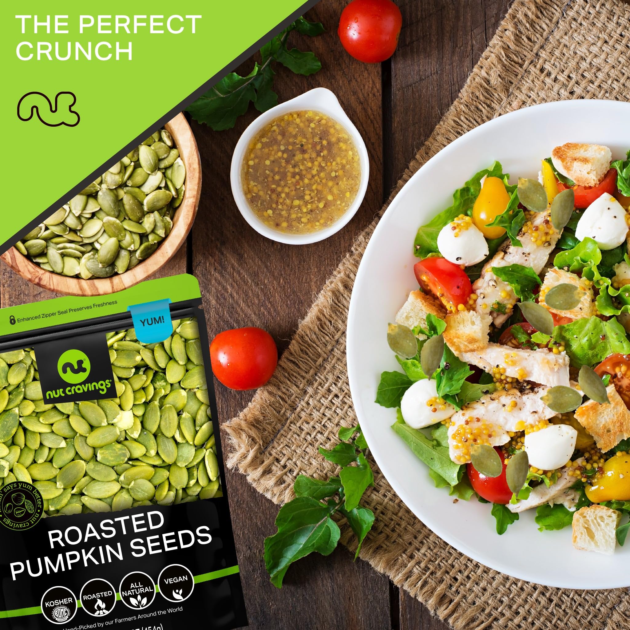 Nut Cravings pumpkin seeds mixed in trail mix for energy and texture