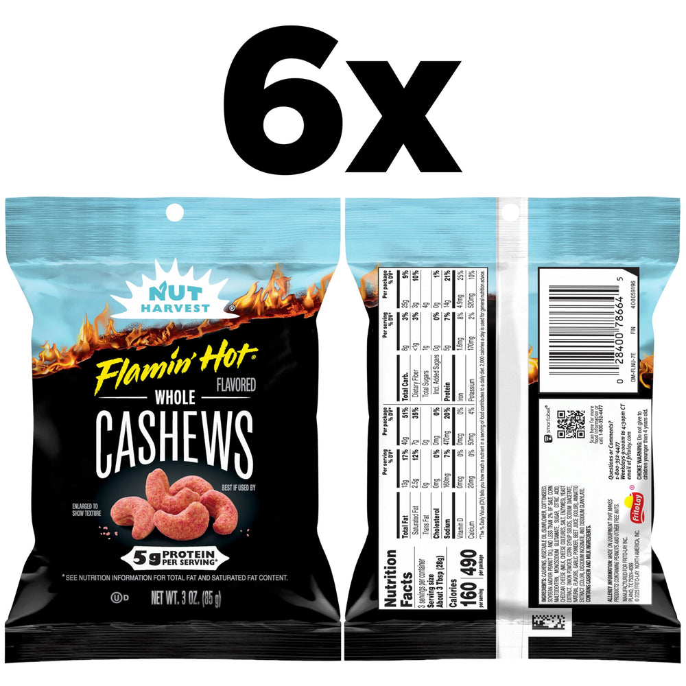 Nut Harvest close-up of Flamin' Hot cashew texture highlighting crunchy coating and bold taste