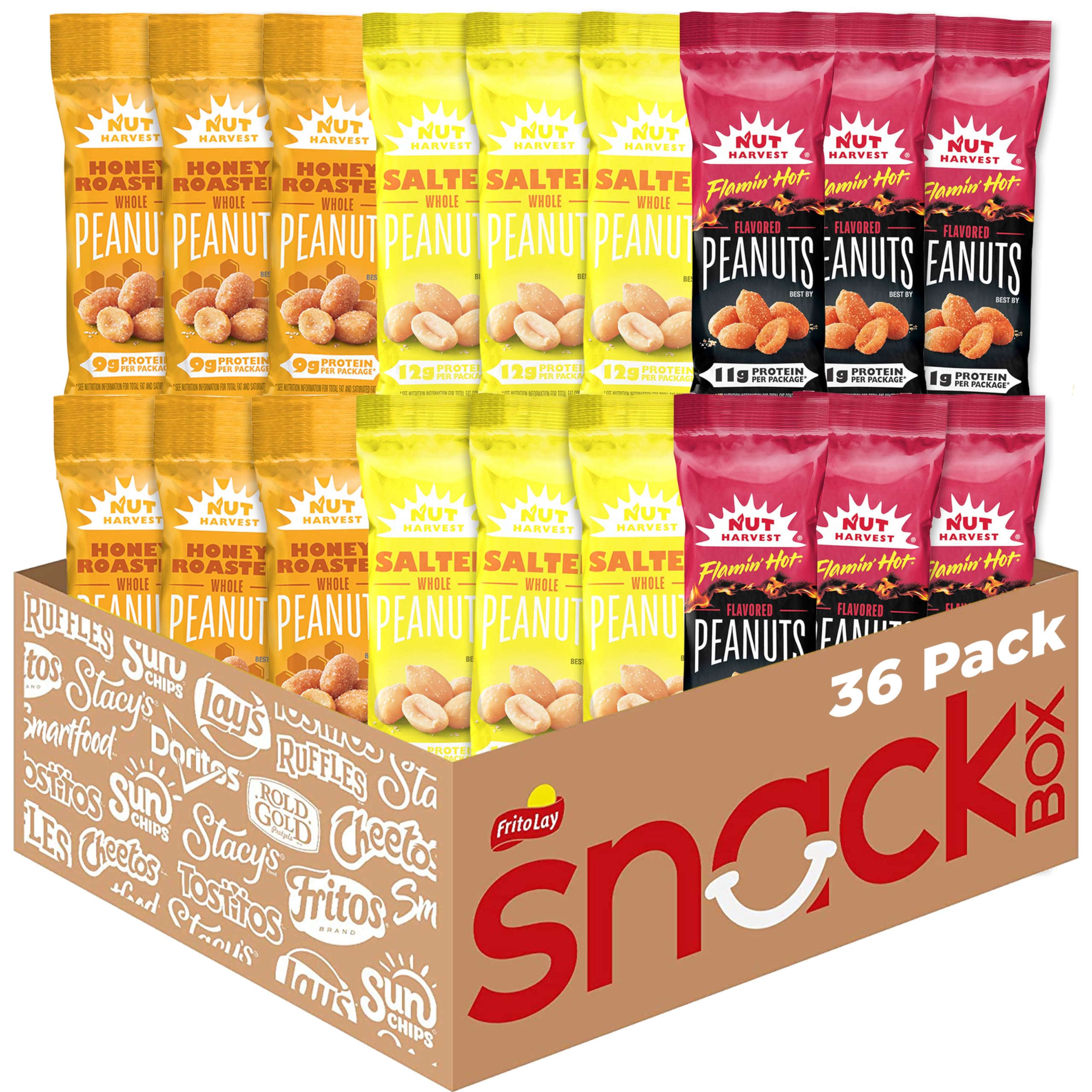 Nut Harvest front packaging showing 36 individual bags and convenient variety