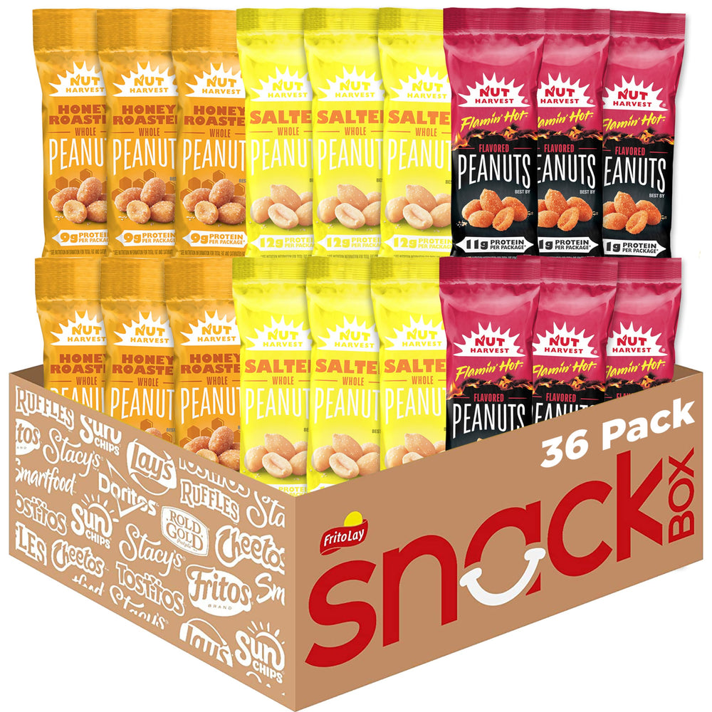 Nut Harvest front packaging showing 36 individual bags and convenient variety