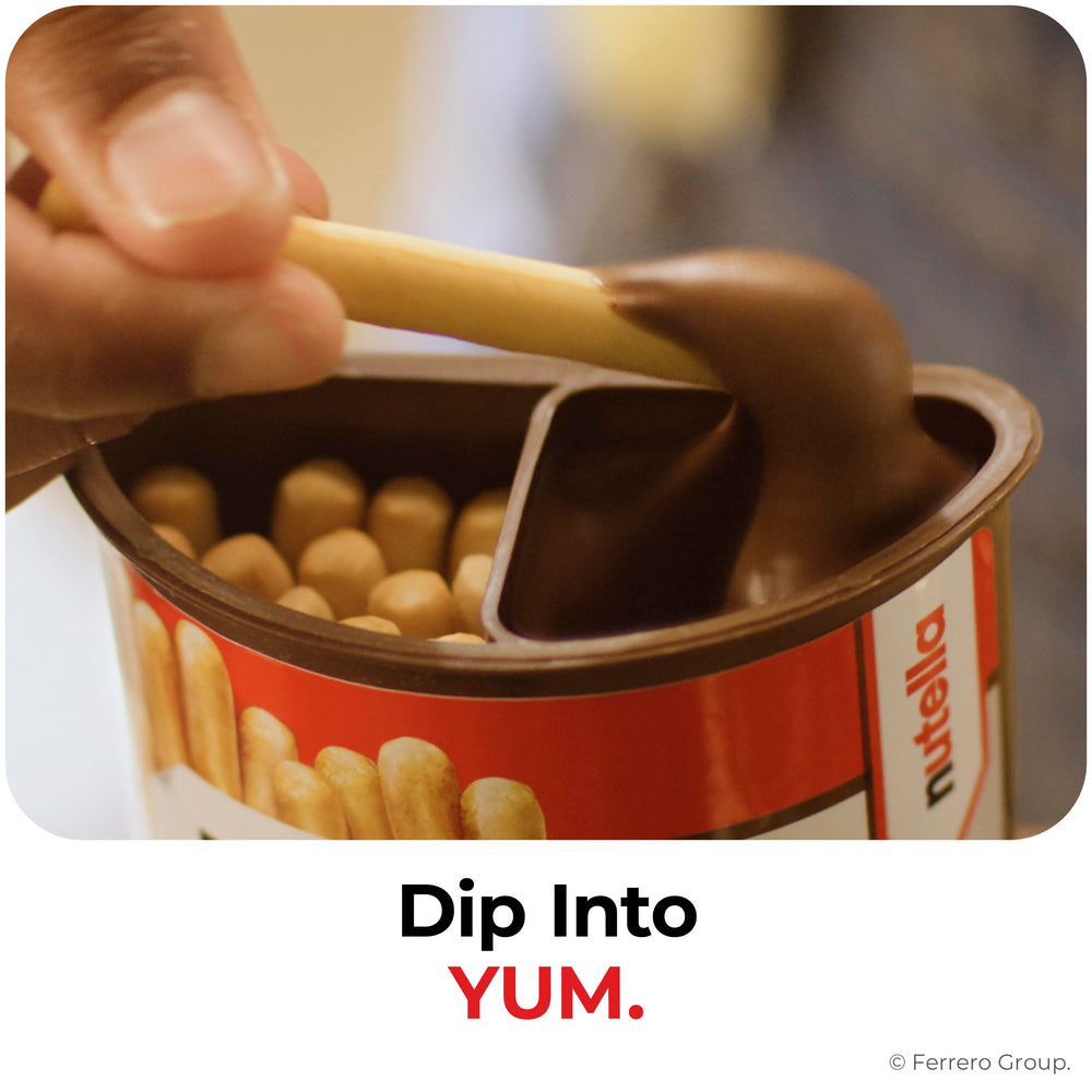 Stacked Nutella & Go! snack cups illustrating easy storage and grab-and-go benefit