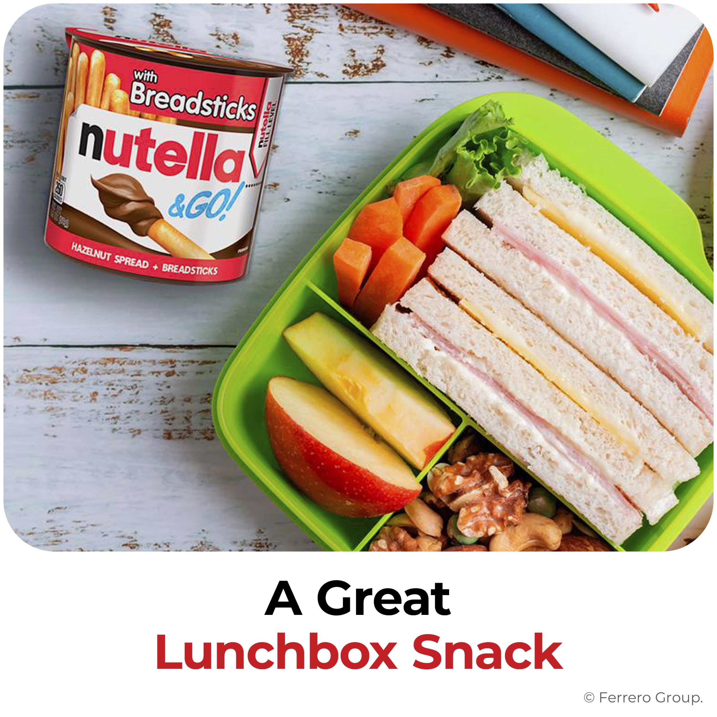 Nutella & Go! in a car cup holder showing travel-ready snacking advantage