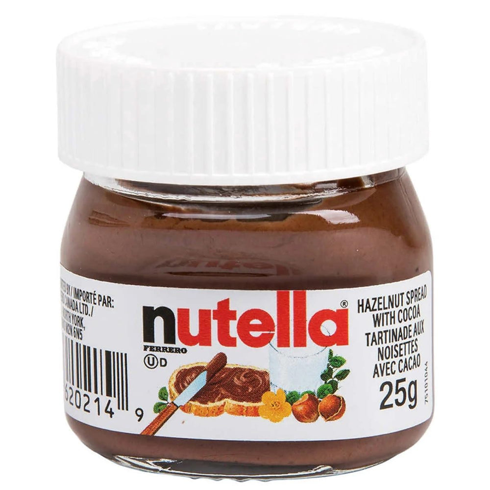 nutella mini glass bottle overhead view showcasing compact single-serve convenience