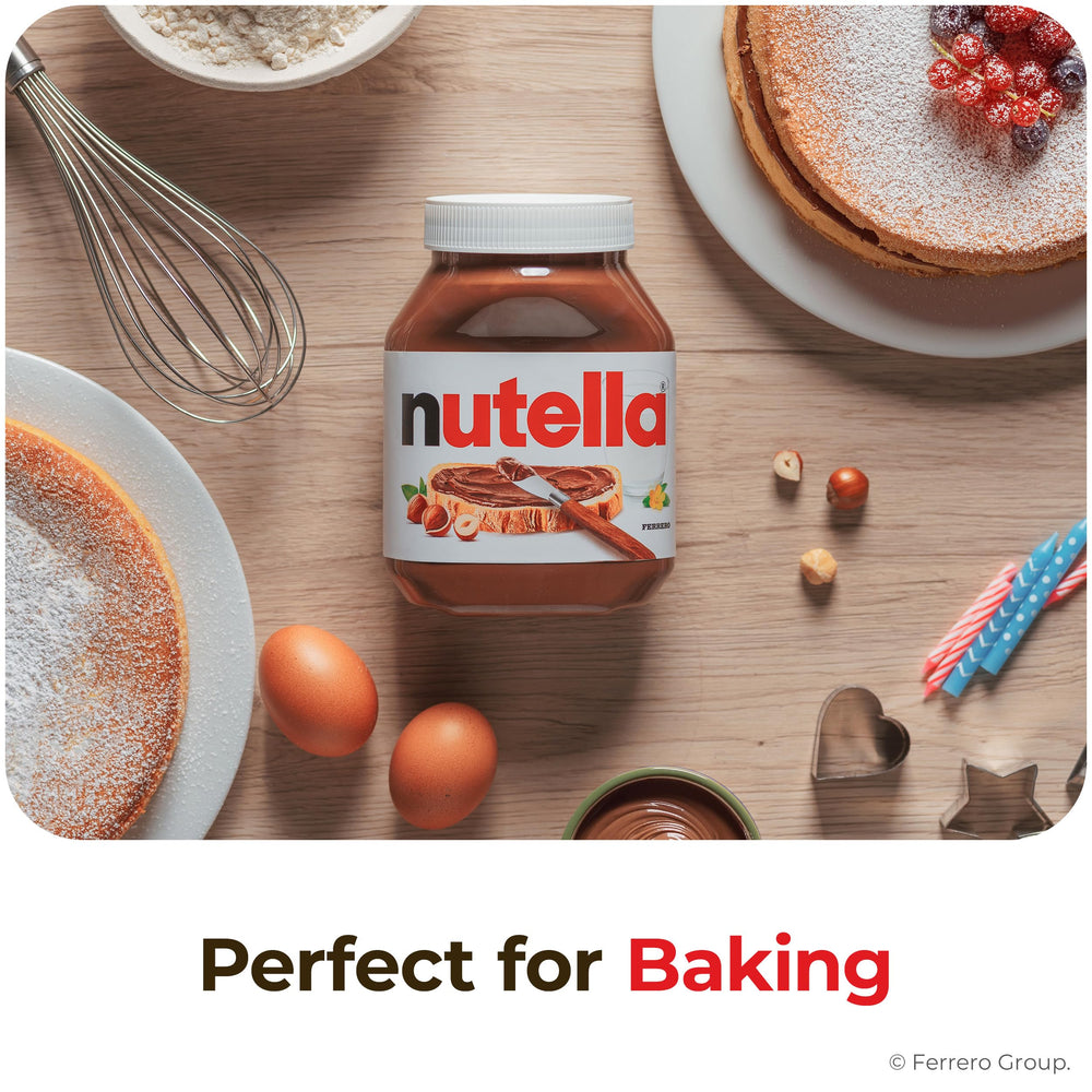 Nutella drizzled on pancakes suggesting indulgent morning treat