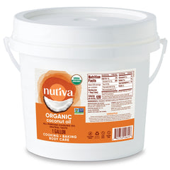 Nutiva front packaging showing large 128 fl oz container and branding benefit convenience