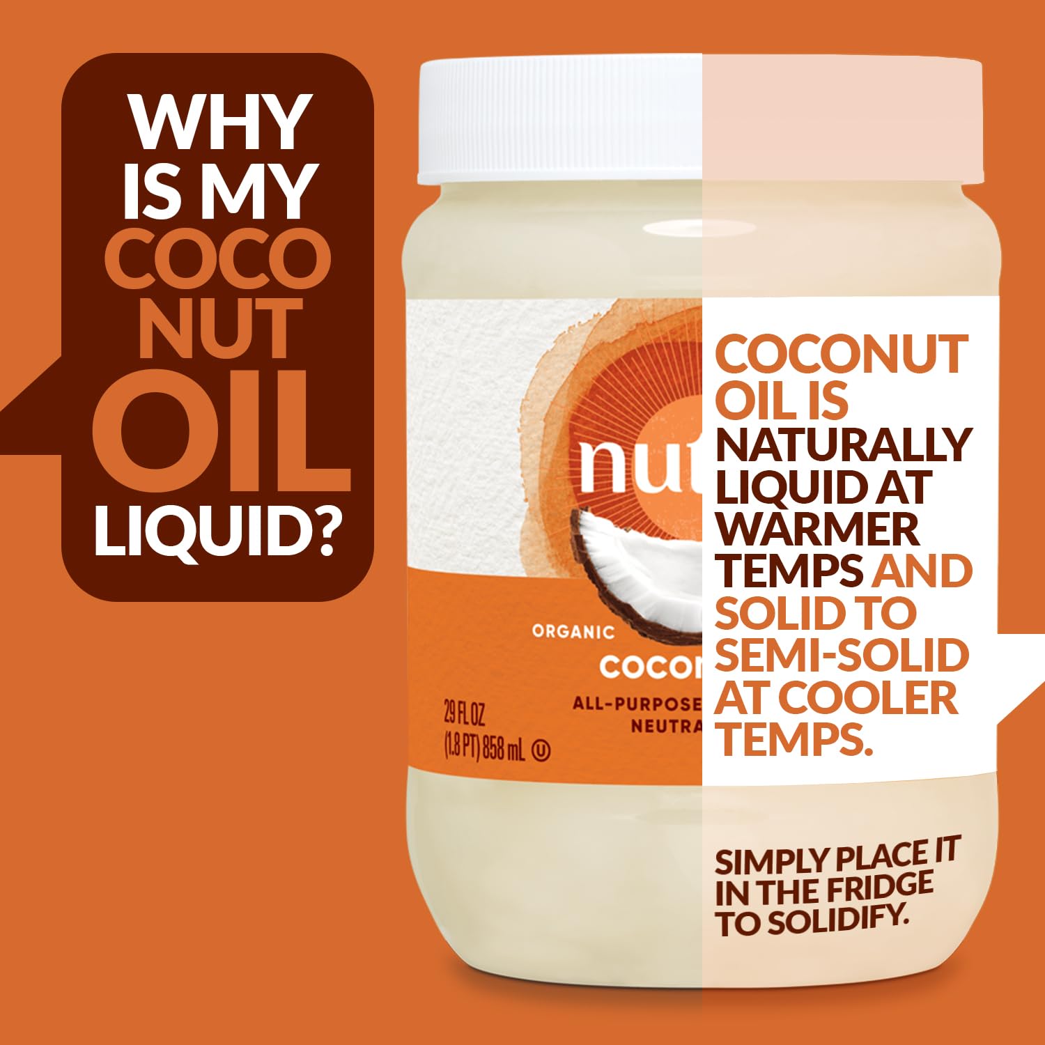 Nutiva label close-up with organic and non-GMO seals showing quality assurance benefit