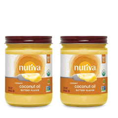 Nutiva front packaging showing butter-flavored coconut oil and benefits