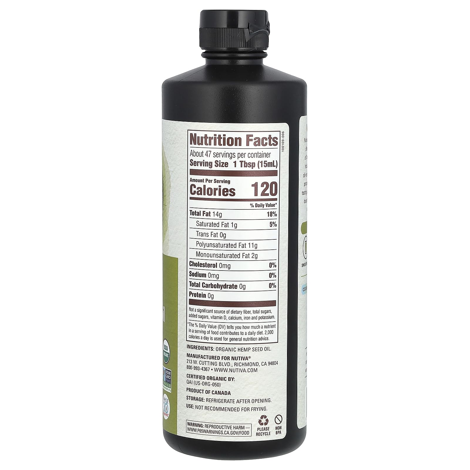 Nutiva hemp seed oil being poured over salad, highlights flavor and nutrient boost