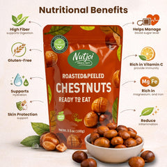 NUTJOI open pouch displaying whole peeled chestnuts for instant use