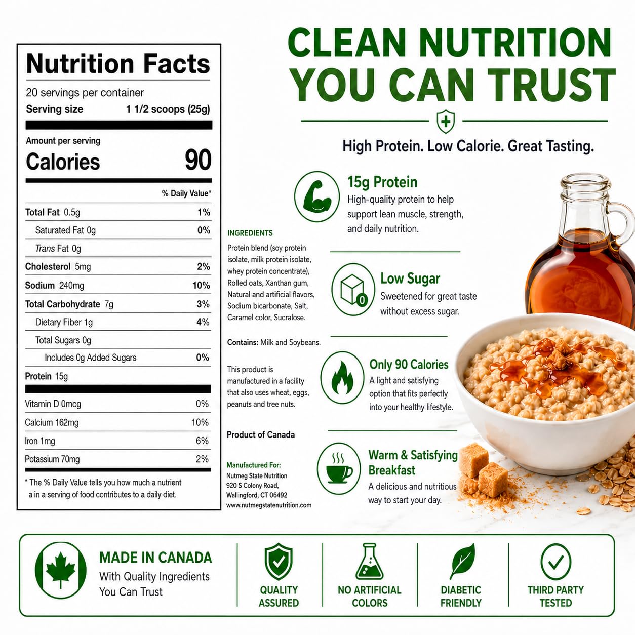 Nutmeg State Nutrition scoop of powder highlighting easy portioning benefit