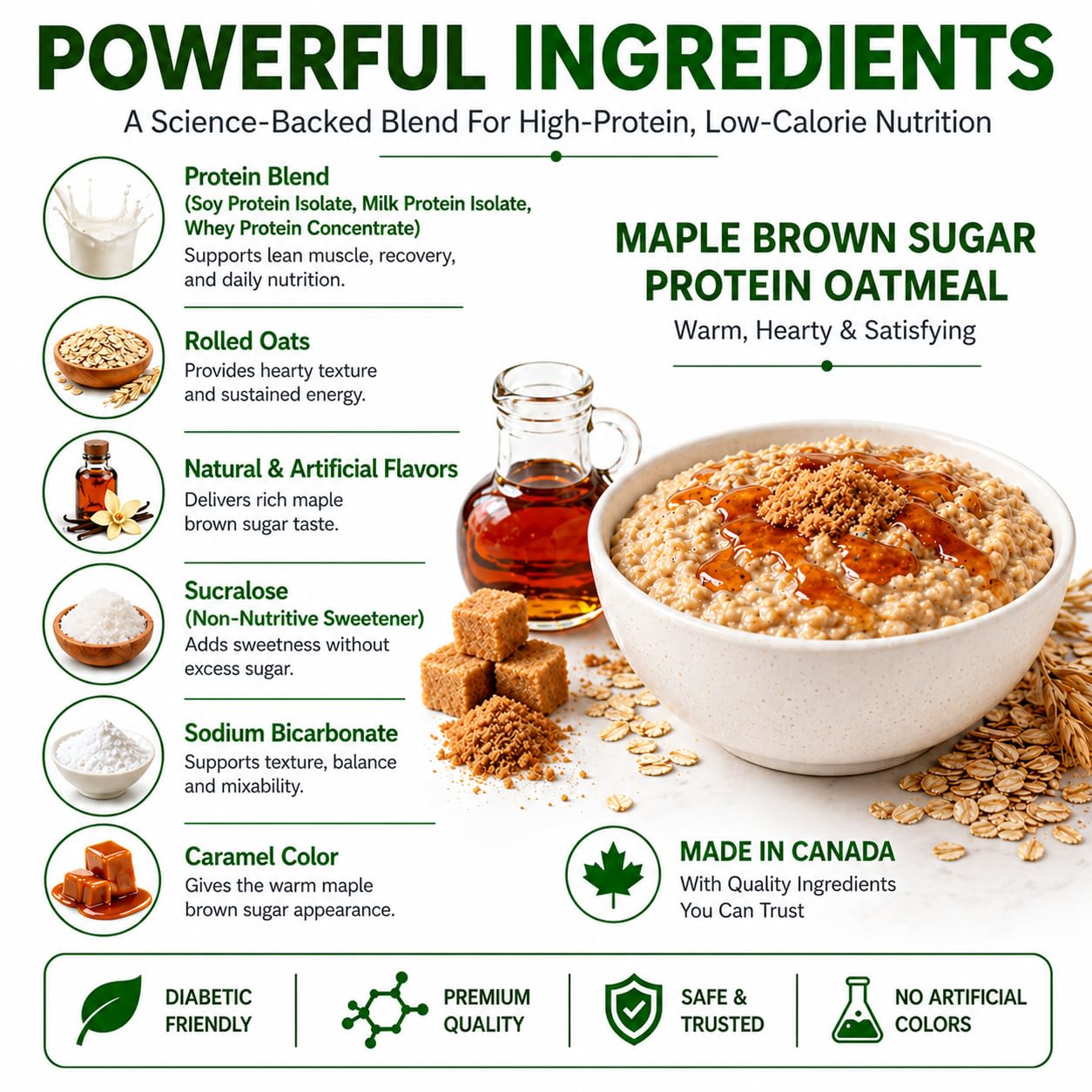 Nutmeg State Nutrition close-up texture of instant oats emphasizing protein-rich texture
