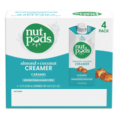 nutpods container label close-up highlighting unsweetened and shelf-stable features
