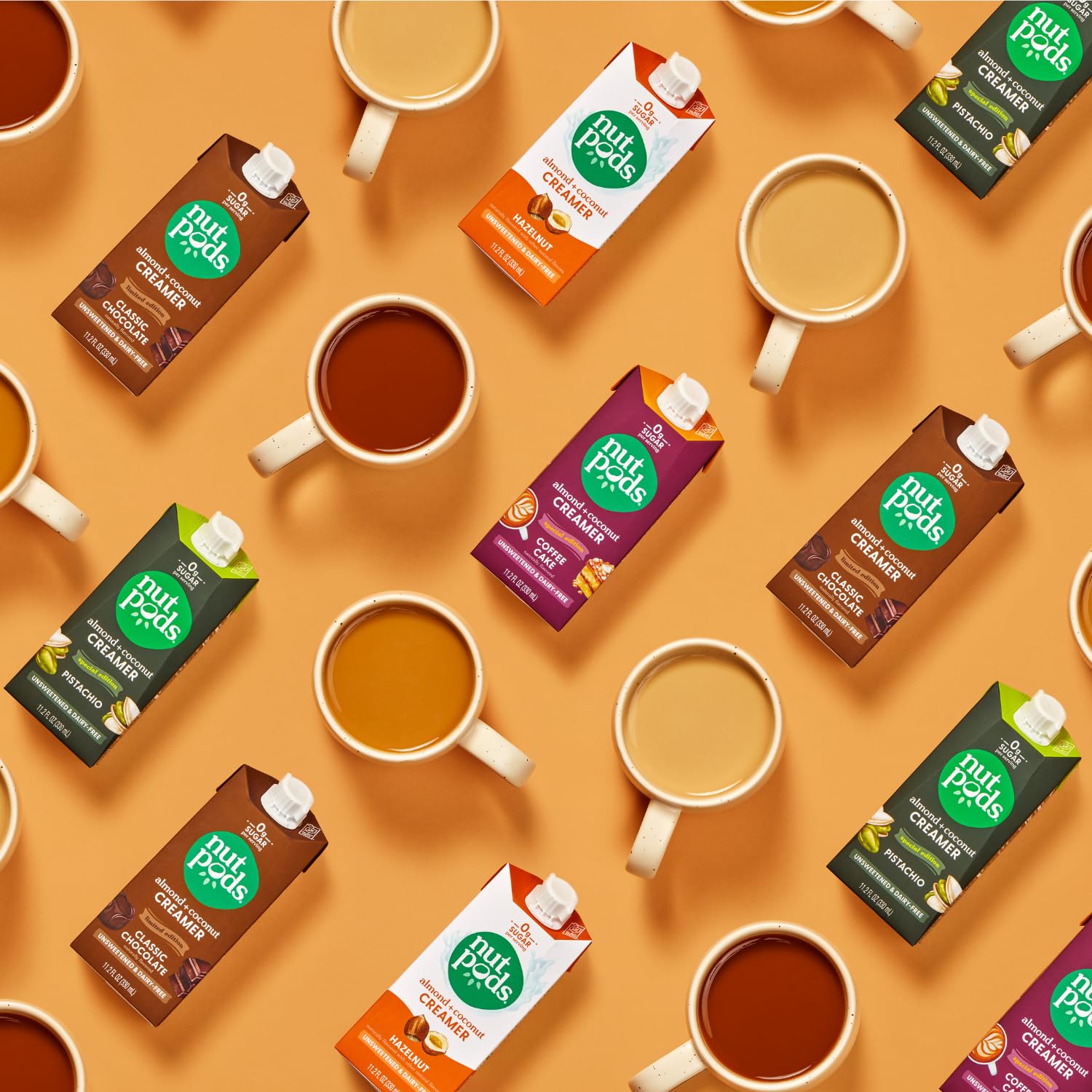 nutpods classic chocolate added to black coffee cup, offers cocoa richness without sugar
