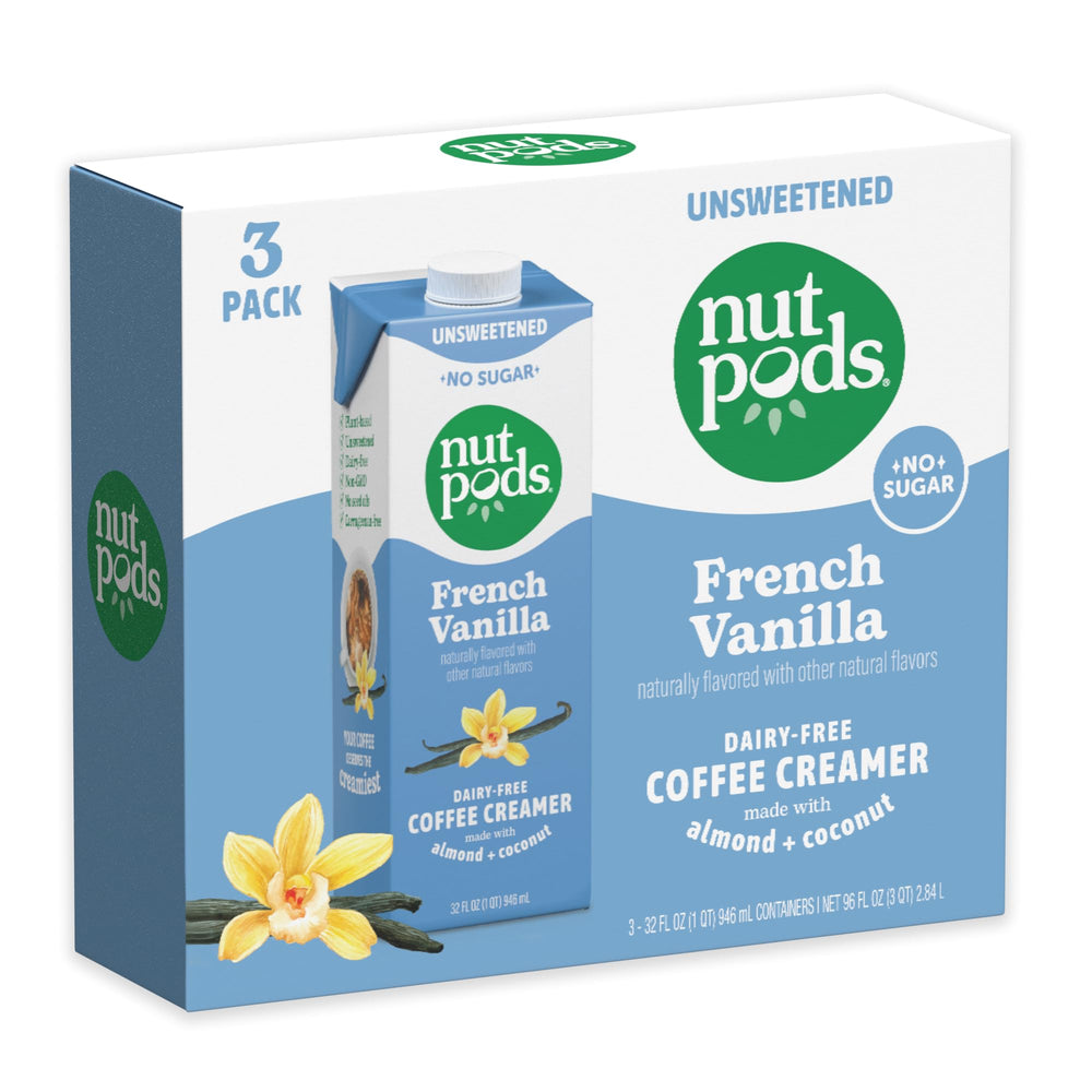 nutpods bottle label close-up showing French Vanilla ingredients and nutritional clarity