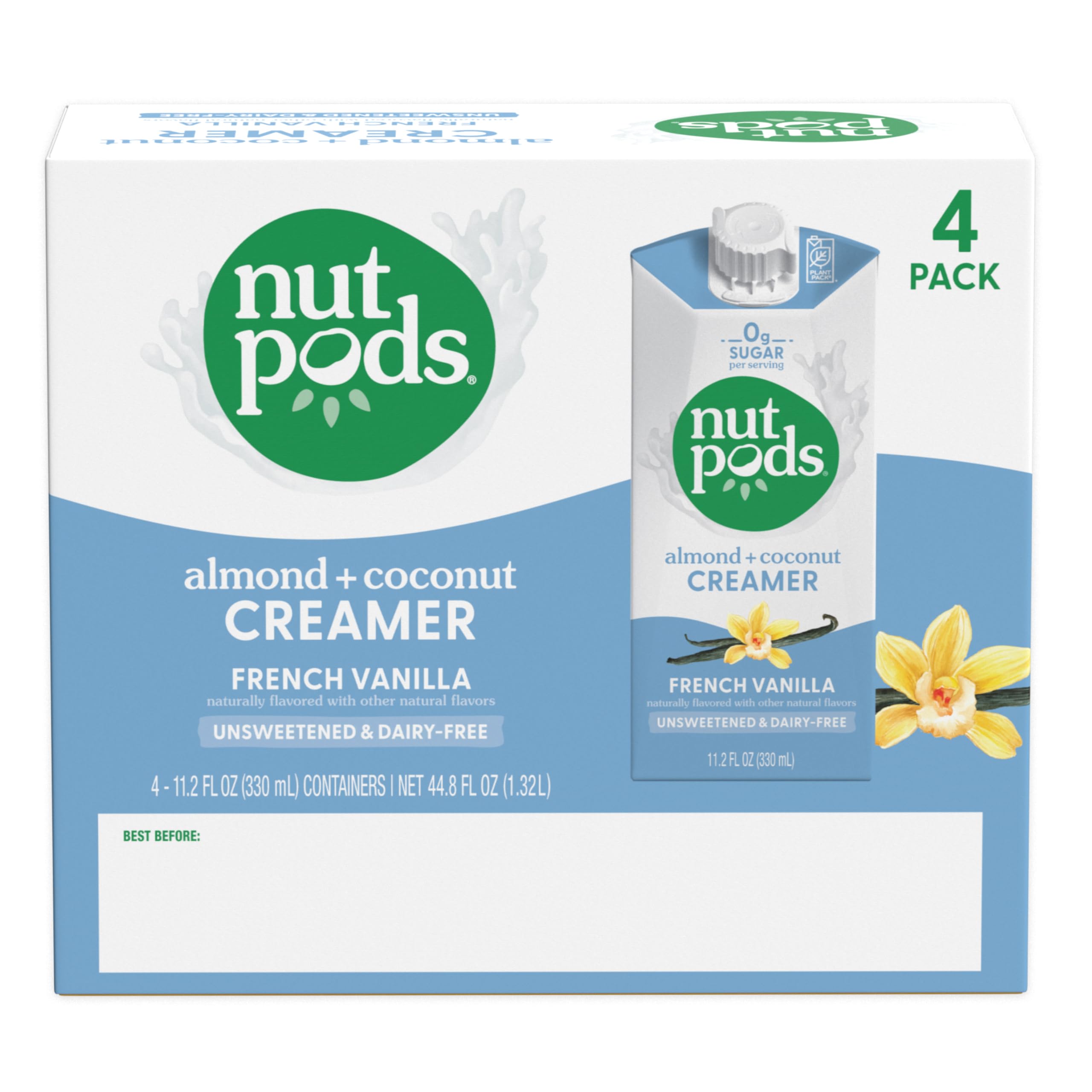 nutpods carton held in hand showing portable 11.2 oz size