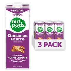 nutpods front packaging showing cinnamon churro creamer and benefits