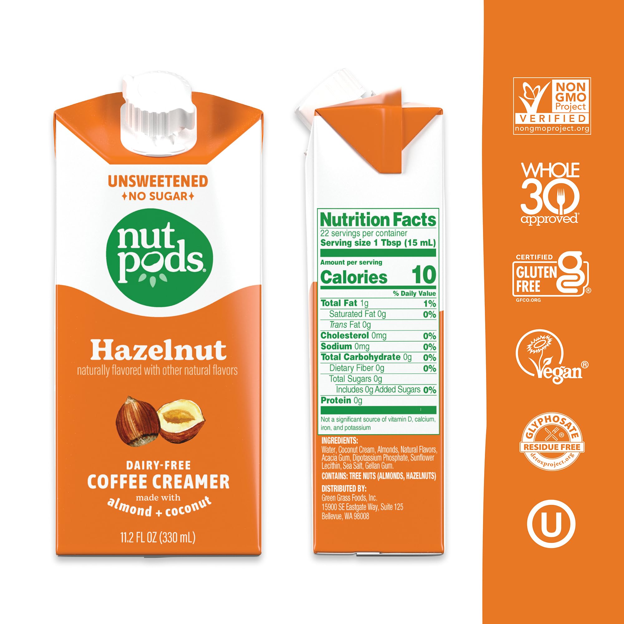 nutpods label close-up highlighting ingredients and sugar-free benefit