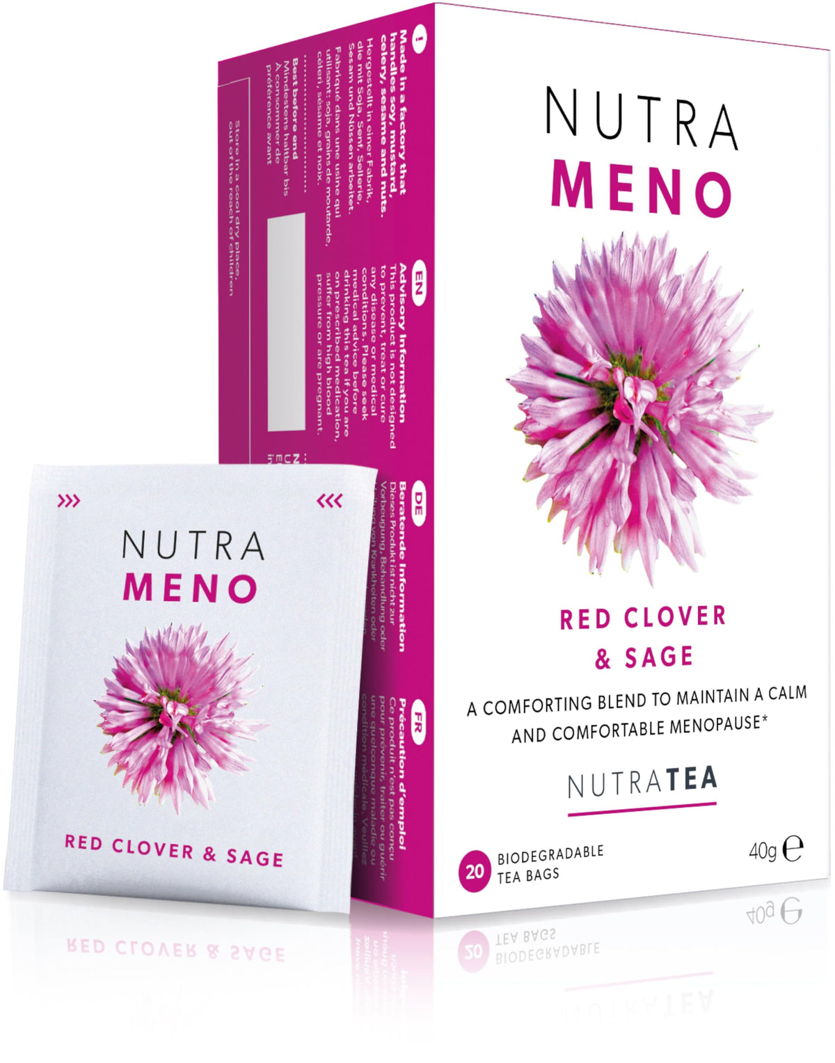 Nutra Tea box front visible with branding and product name, easy identification benefit
