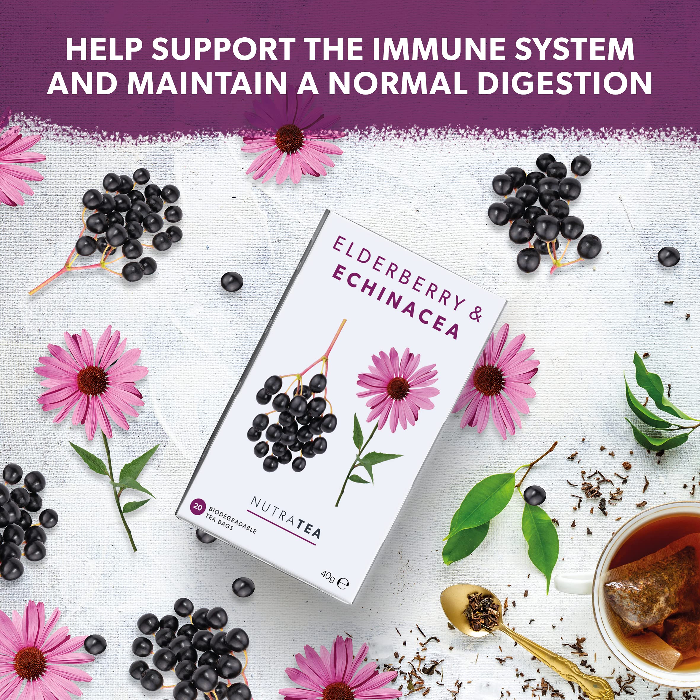 Nutra Tea echinacea flowers detail showing herbaceous ingredients and purity