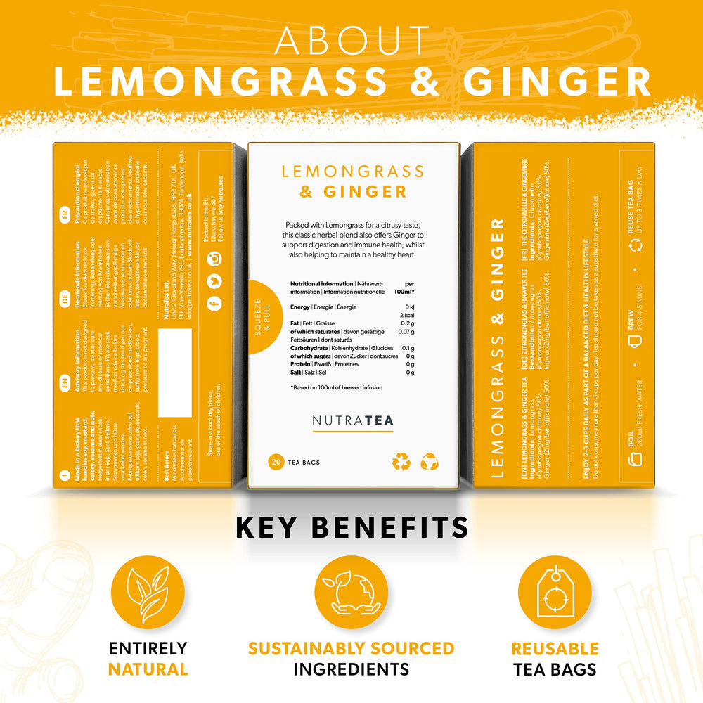 Nutra Tea close-up of lemongrass and ginger pieces displaying natural ingredients
