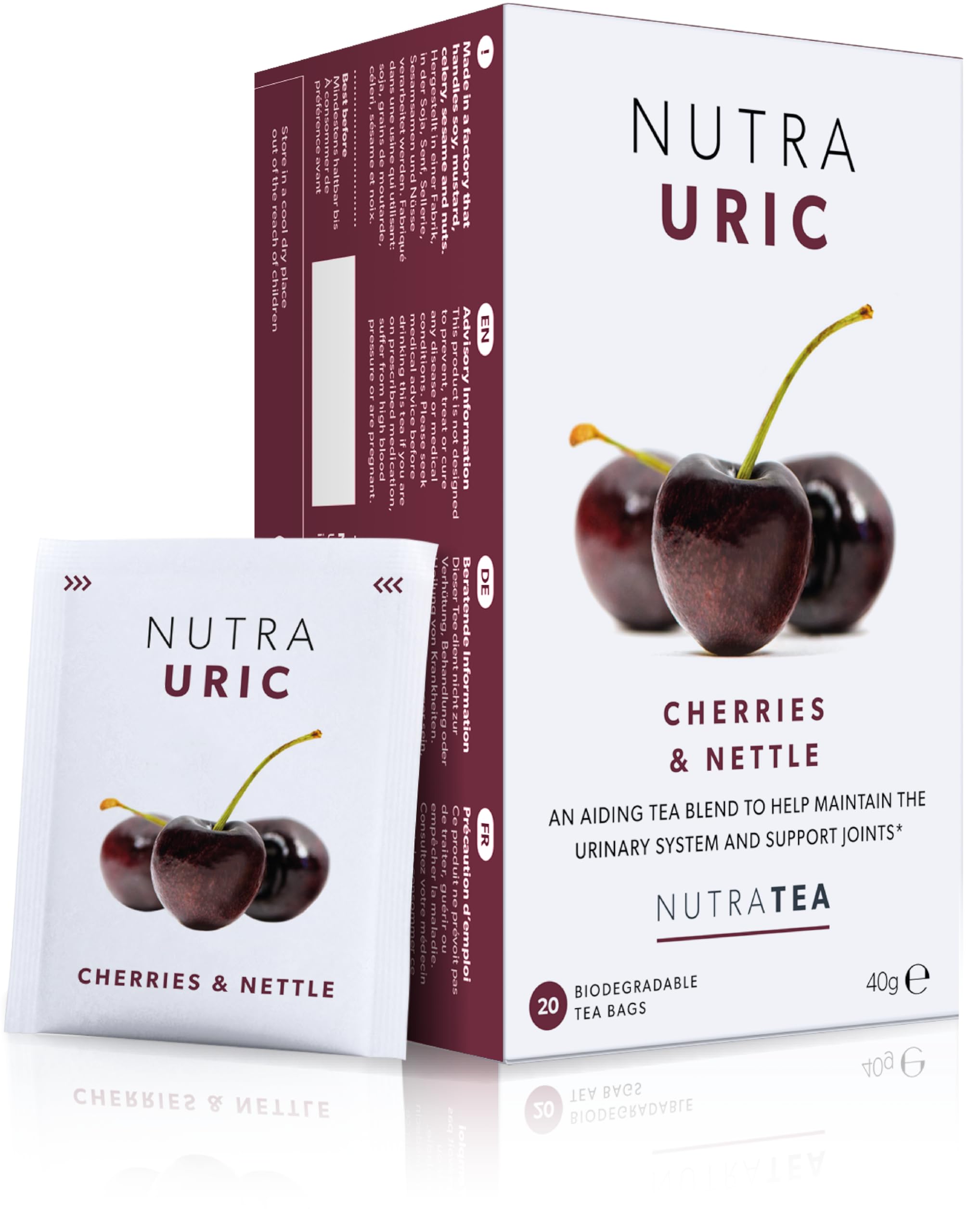 Nutra Tea NUTRAURIC front packaging showing product benefits