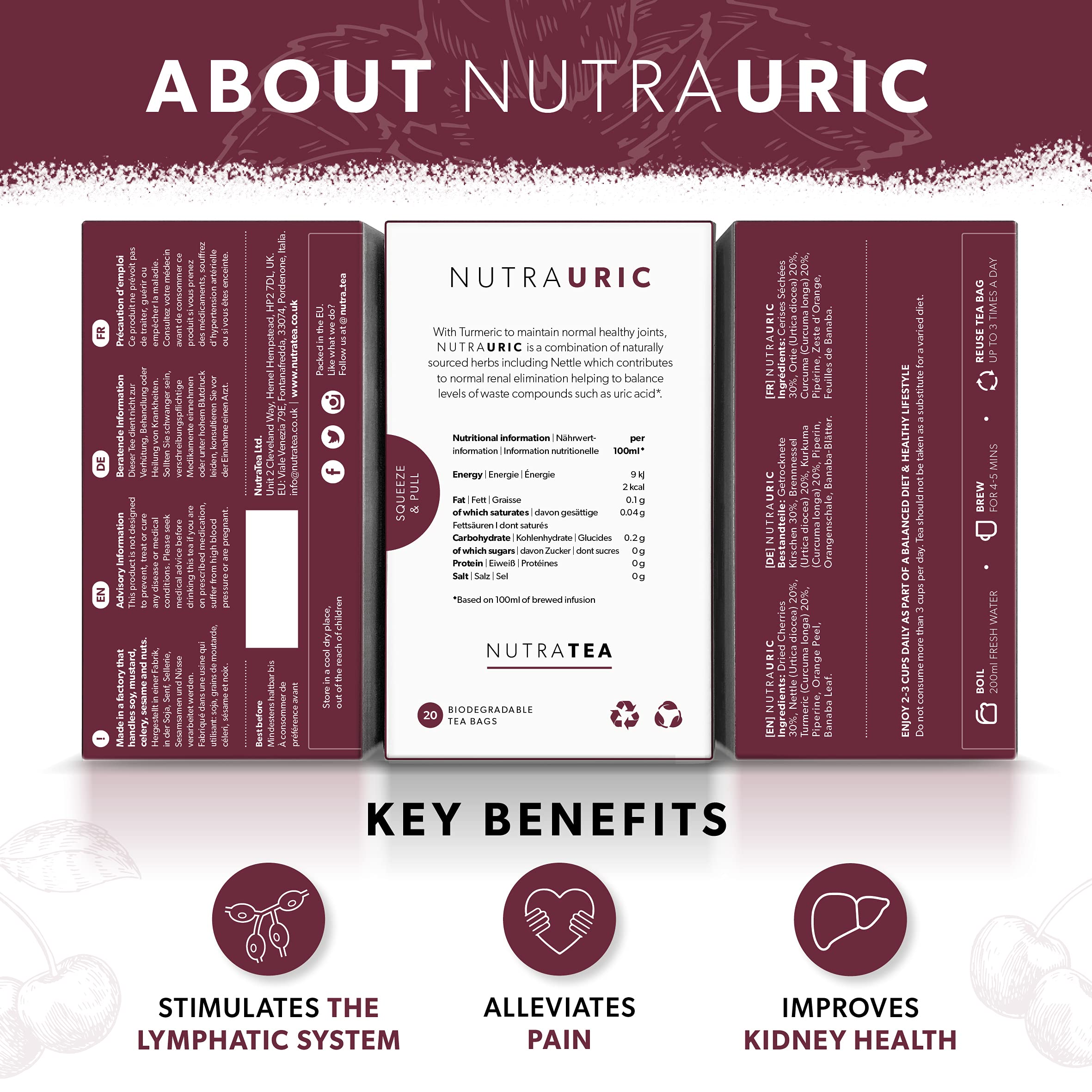 Nutra Tea NUTRAURIC tea bag close-up highlighting reusable sachet