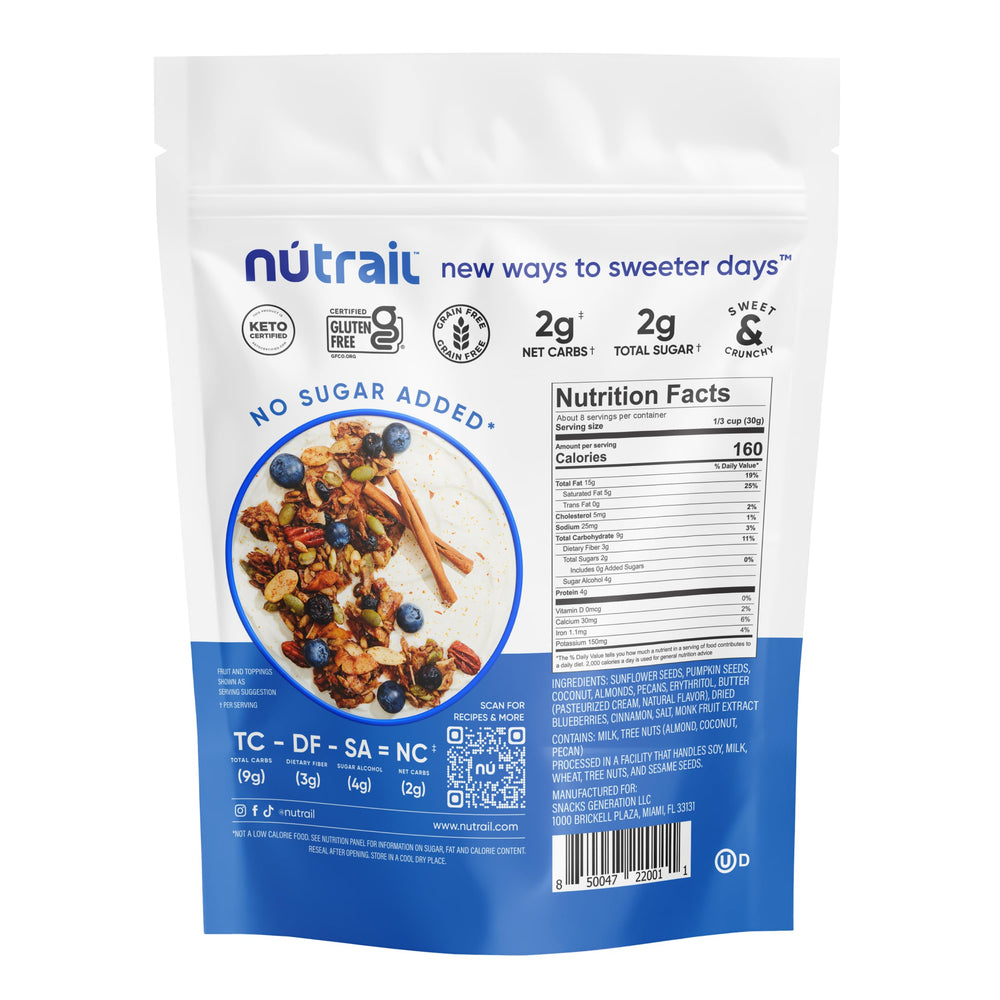 NuTrail granola sprinkled over dessert adding crunchy contrast