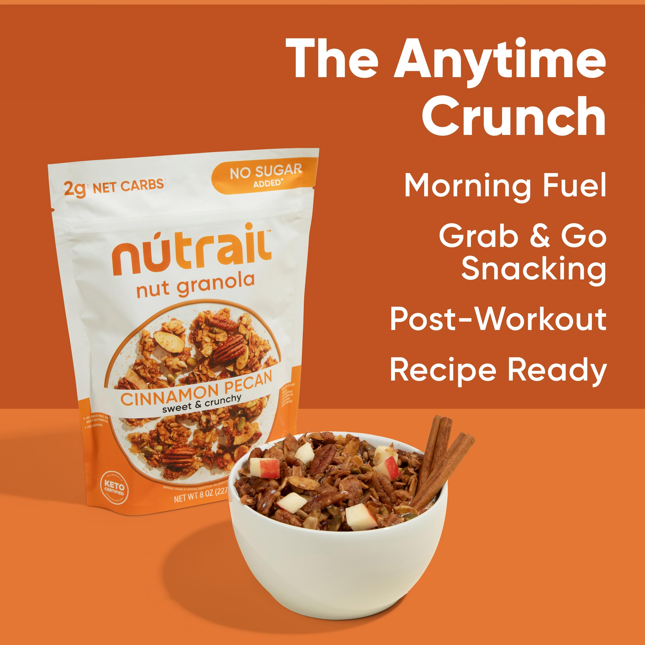 NuTrail bowl poured with almond milk showcasing low-carb cereal