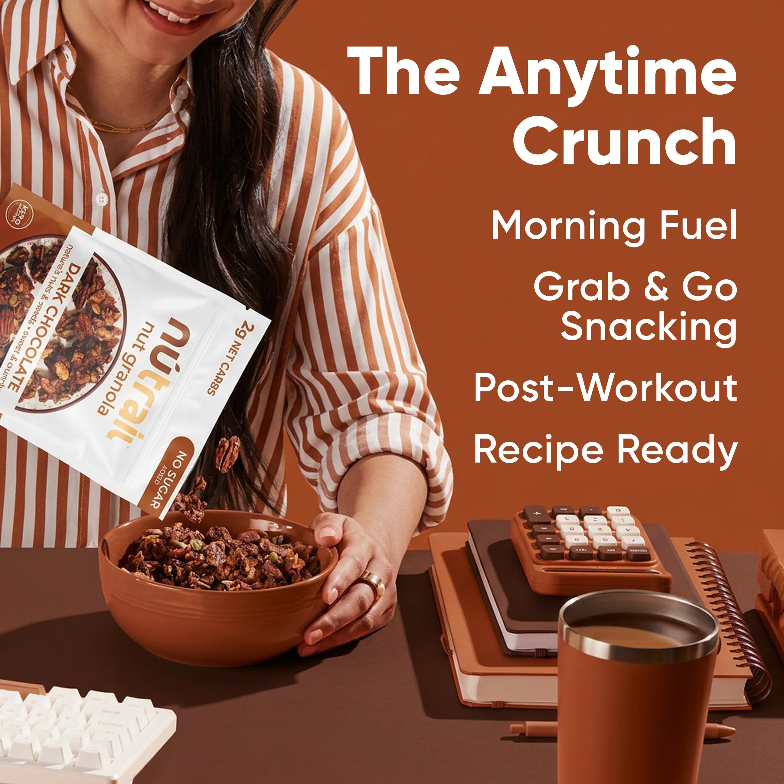NuTrail granola on spoon for size comparison and portion guidance