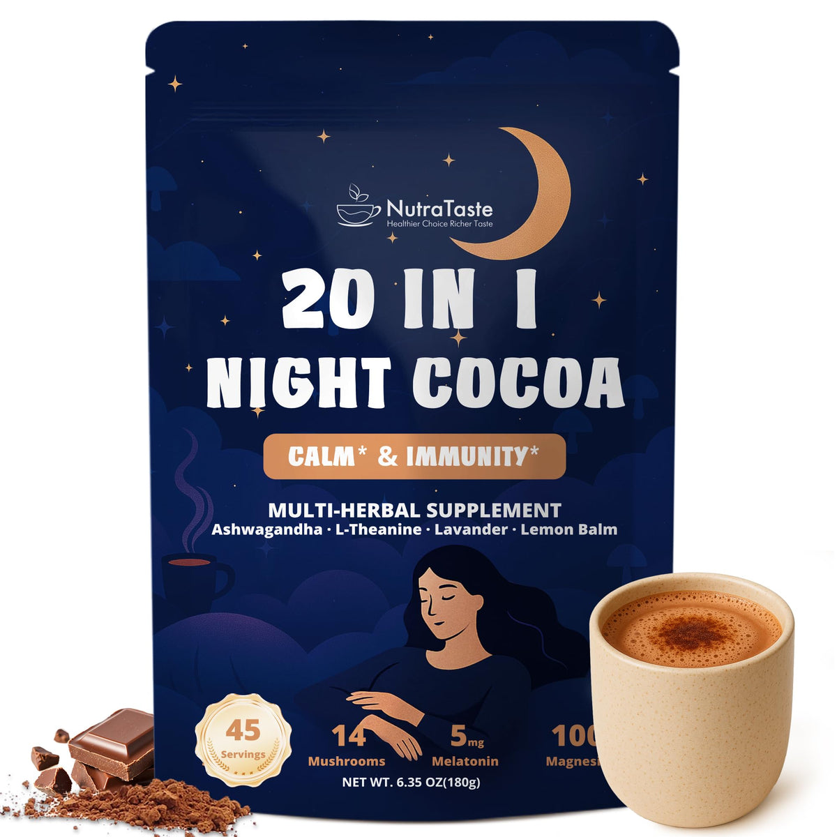 NutraTaste front packaging showing bag and serving suggestion benefit relaxation