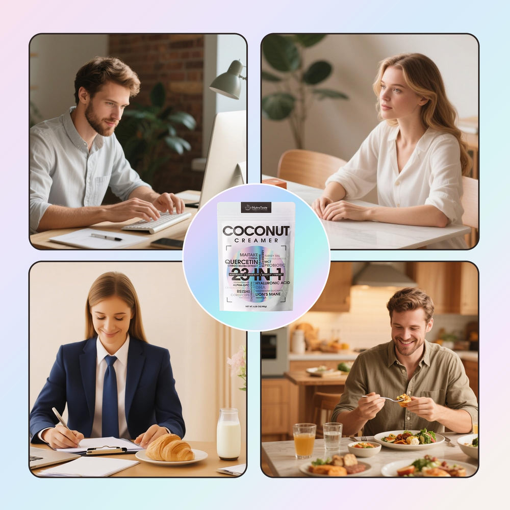 NUTRATASTE creamer in a breakfast setting showing daily routine integration and flavor