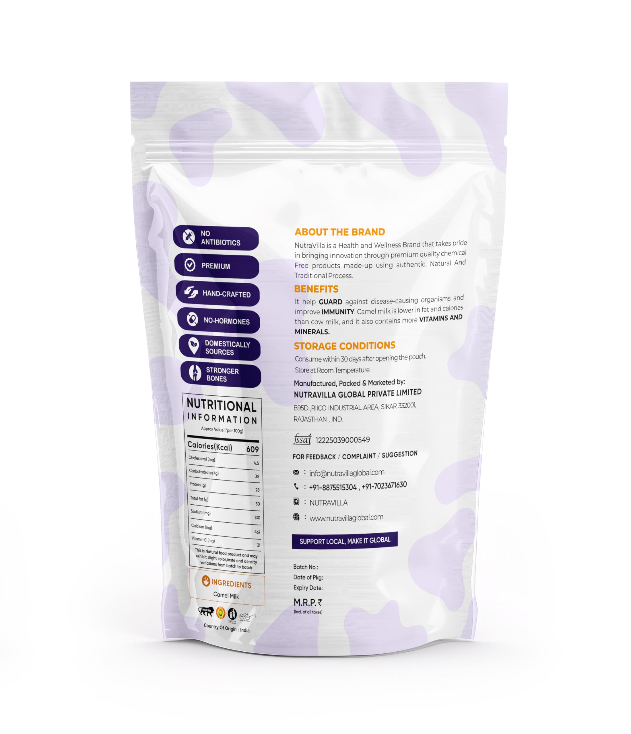 NutraVilla pouch open with powder visible and resealable seal for freshness benefit