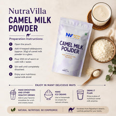 NutraVilla reconstituted camel milk in glass ready to drink providing creamy nutrition benefit