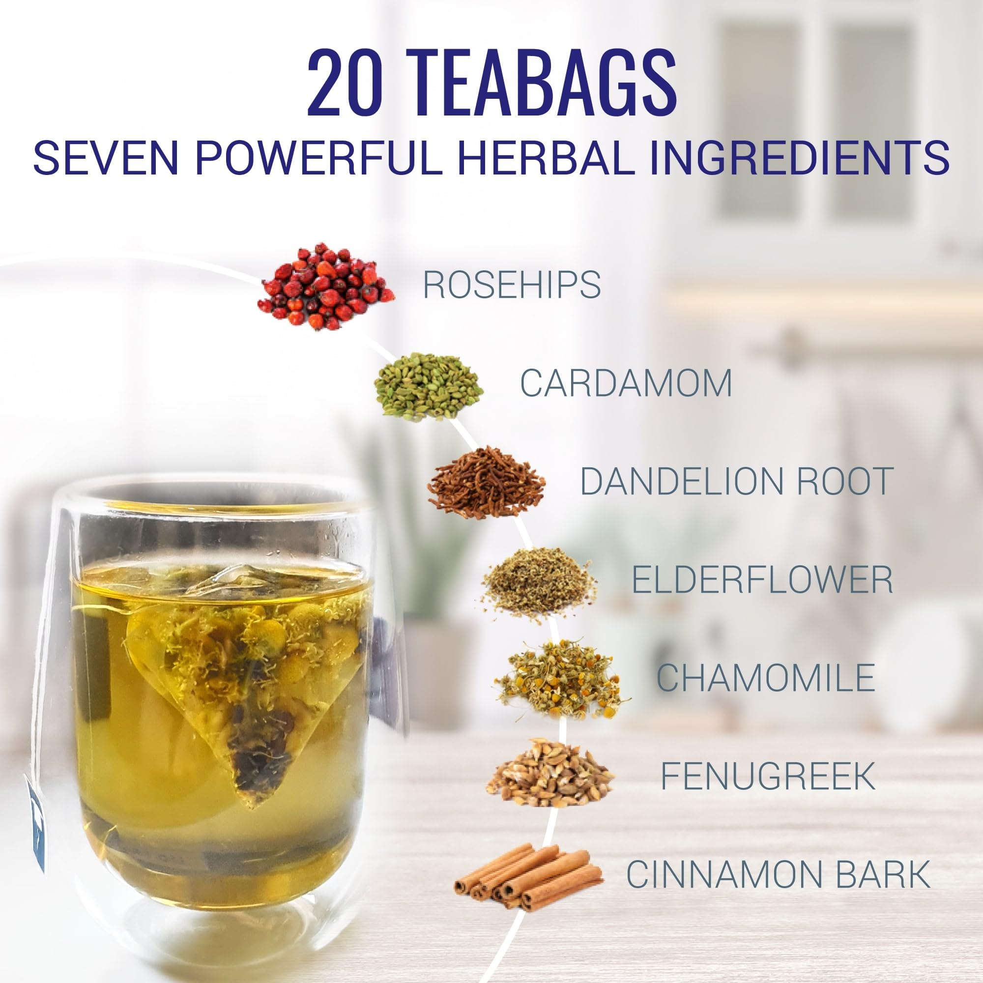 Nutri-Align detailed teabag shot showing tag and fine herbal blend for convenient brewing