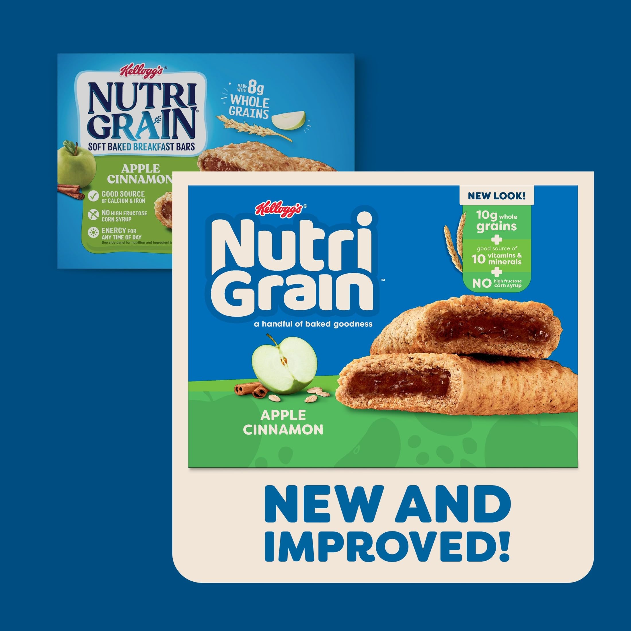 Nutri Grain single unwrapped bar displaying chewy crust and apple cinnamon filling appeal