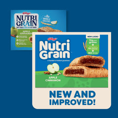Nutri Grain single unwrapped bar displaying chewy crust and apple cinnamon filling appeal