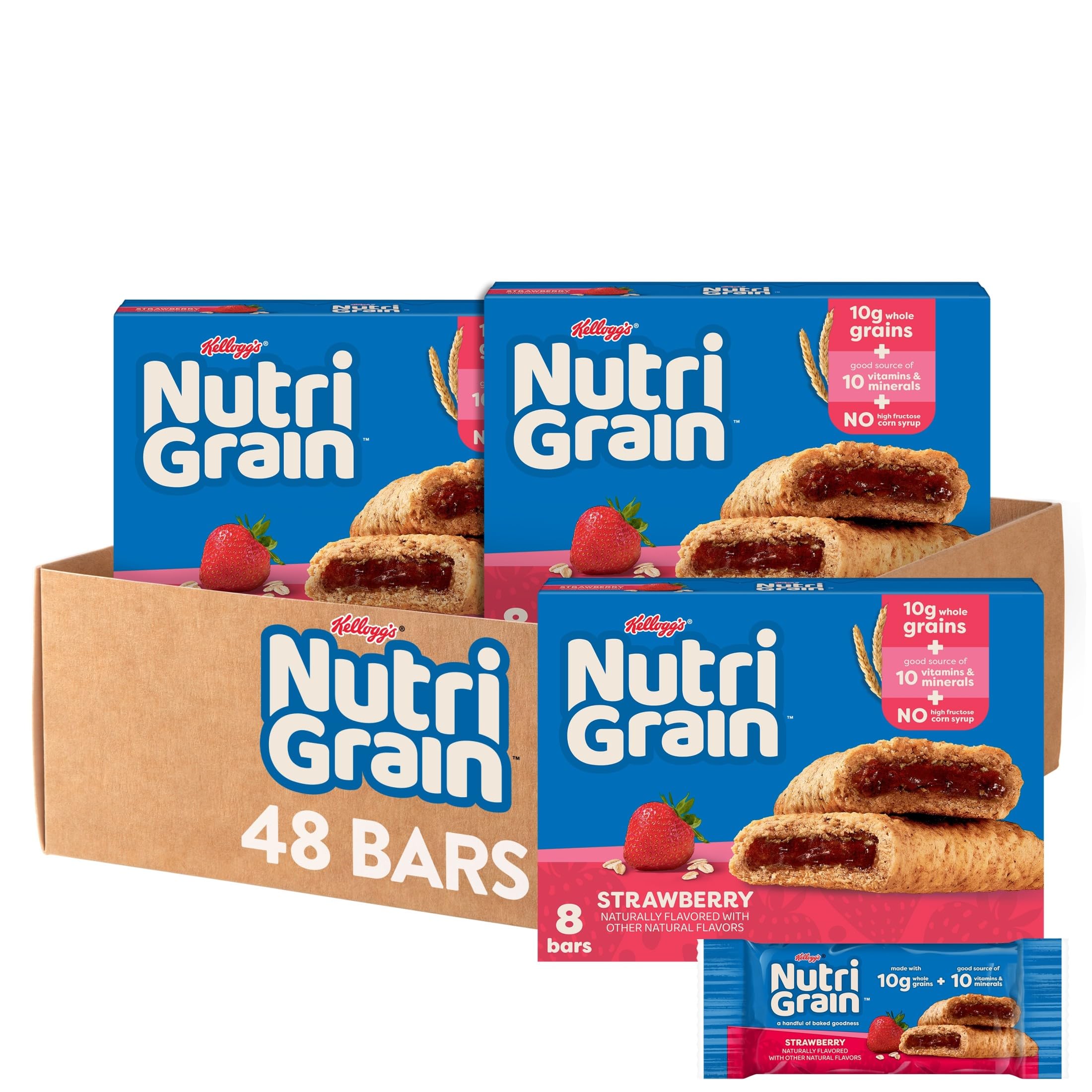 Nutri-Grain front box showing 48 bars and family-friendly packaging for convenience